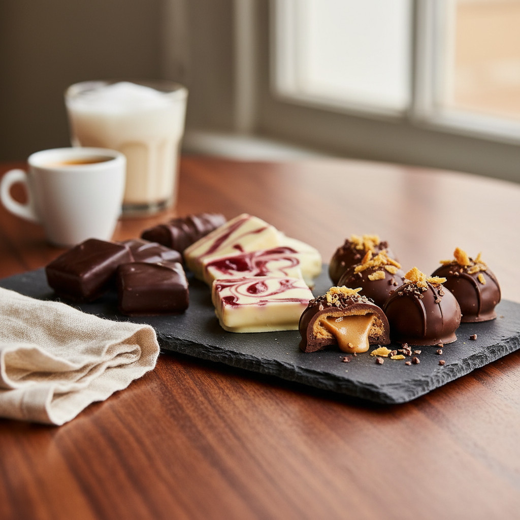 Artisan weed chocolates in an elegant setting
