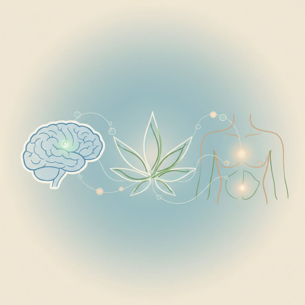 Calming illustration of CBD interacting with brain and body