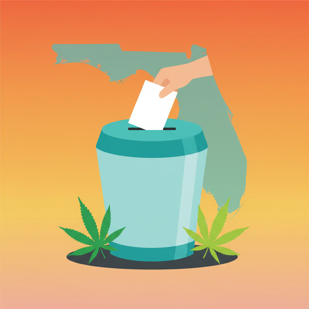 Florida ballot box with state outline and cannabis leaves