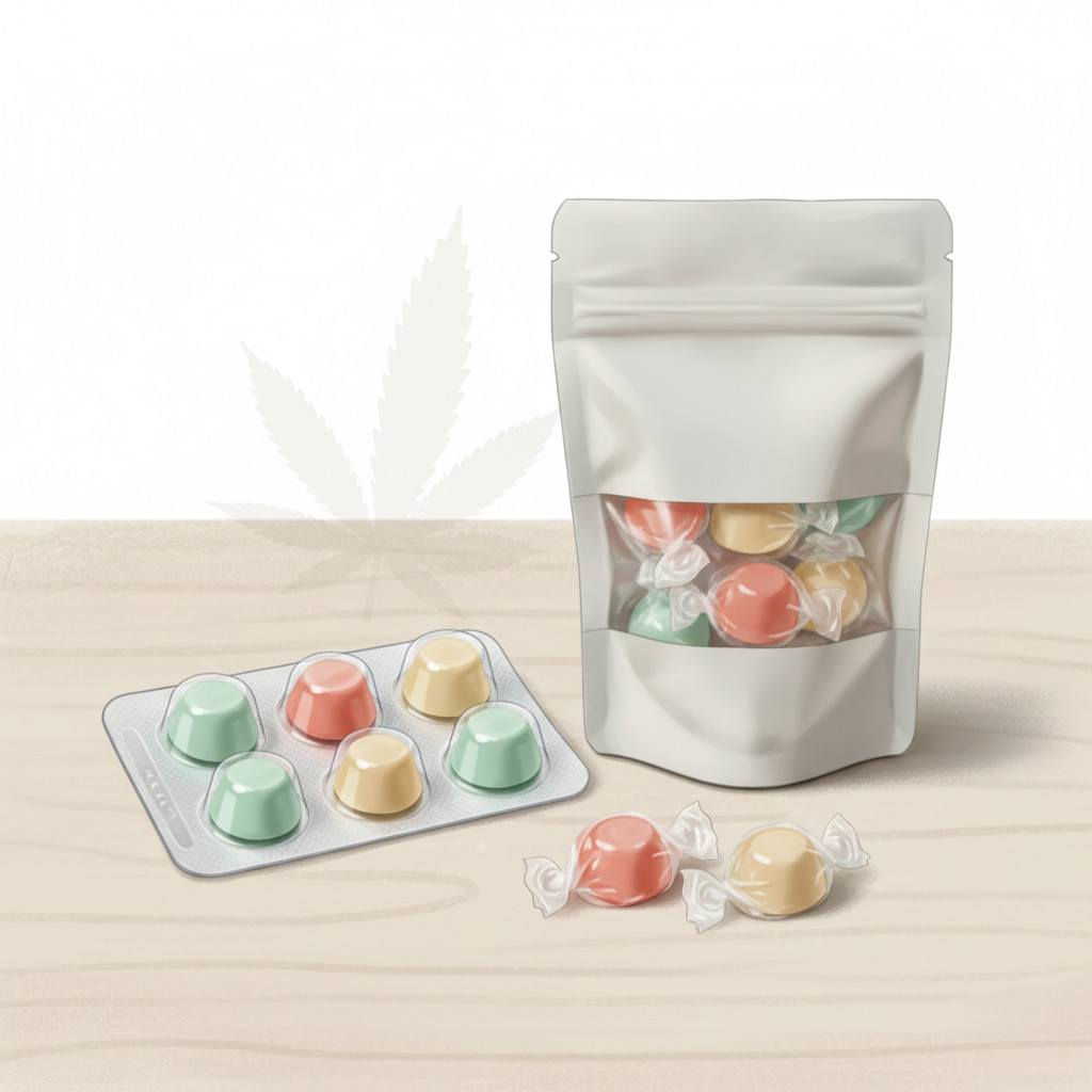 Cannabis edibles packaging visual for Oregon 10 mg THC cap