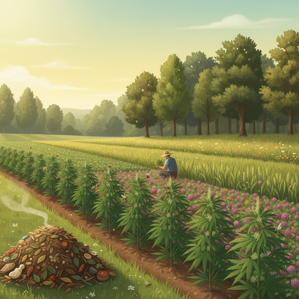 Regenerative hemp farming illustration