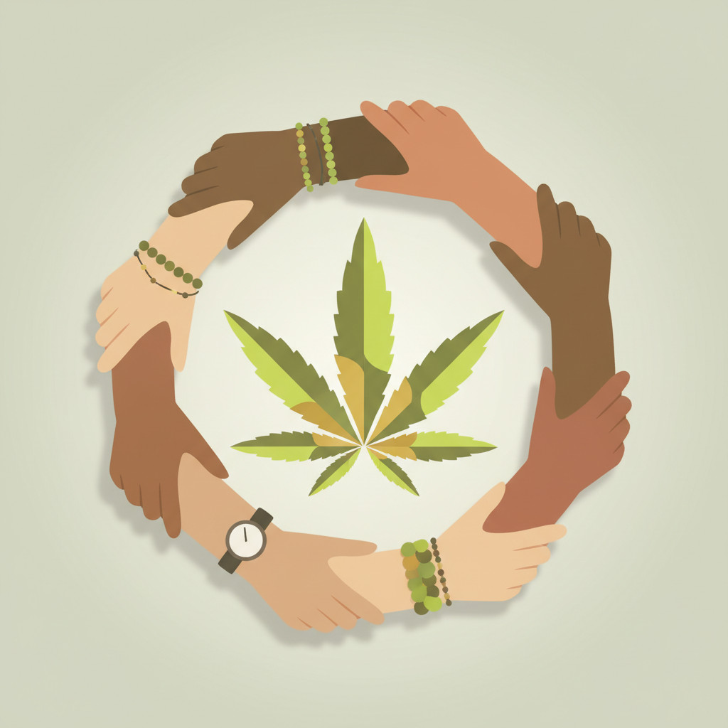Unity in cannabis culture hands joined over leaf