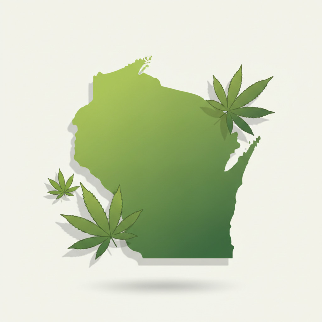 Wisconsin state outline with cannabis leaves