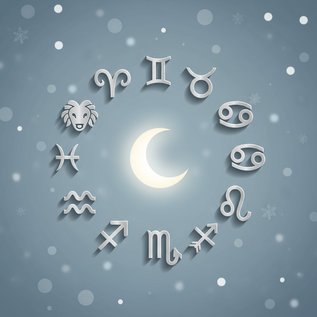 Zodiac circle with subtle February winter background