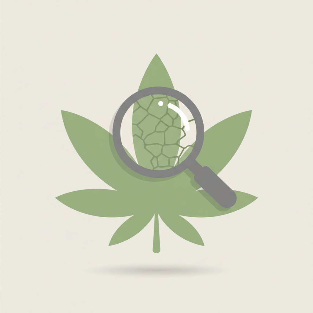 Cannabis leaf under magnifying glass