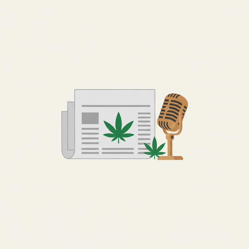 Newspaper and microphone with cannabis leaf