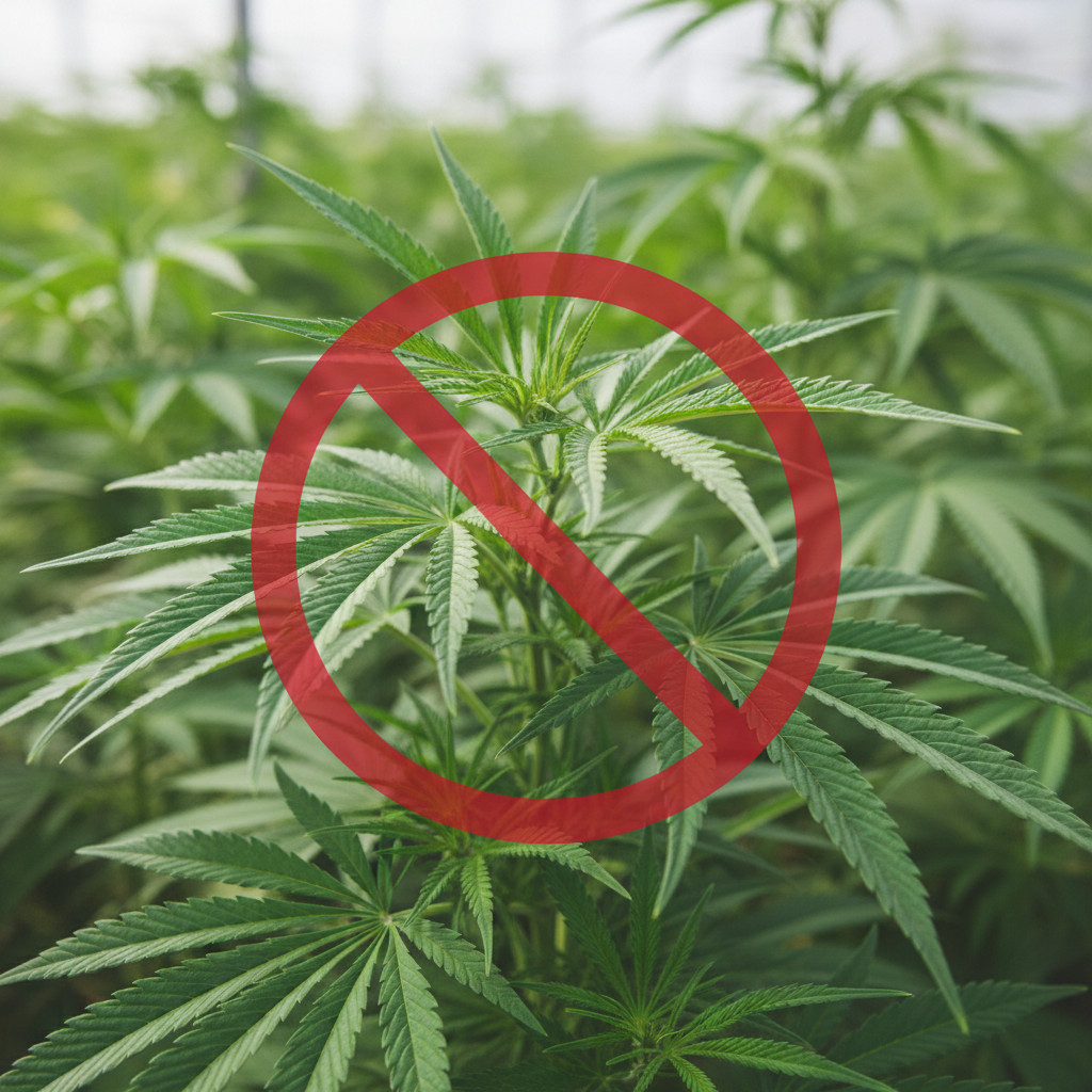 Hemp plants with ban symbol