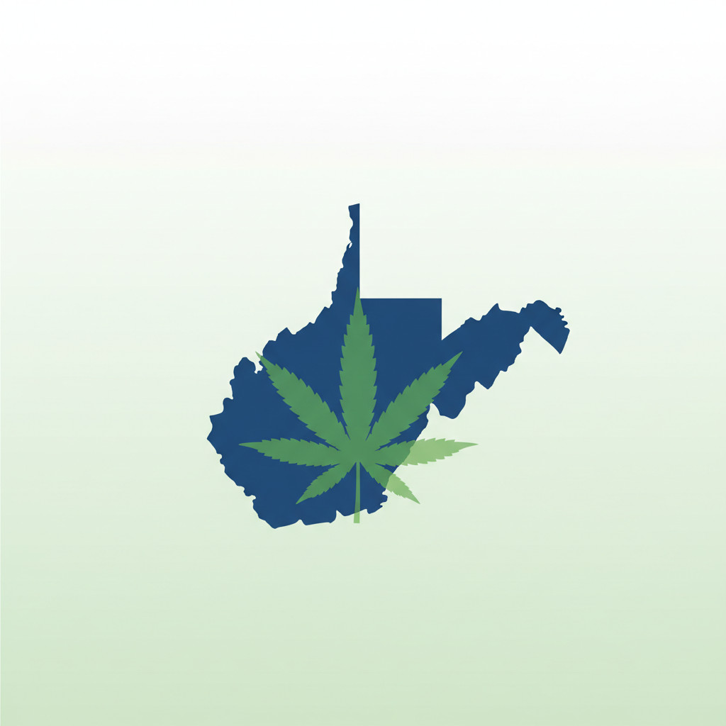 Outline of West Virginia with a semi-transparent cannabis leaf overlay