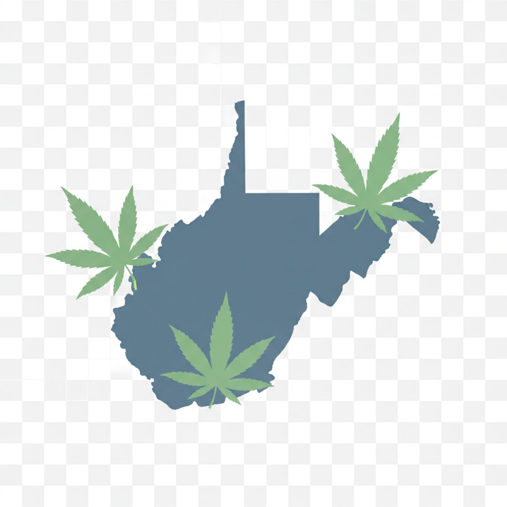 West Virginia outline with cannabis leaves