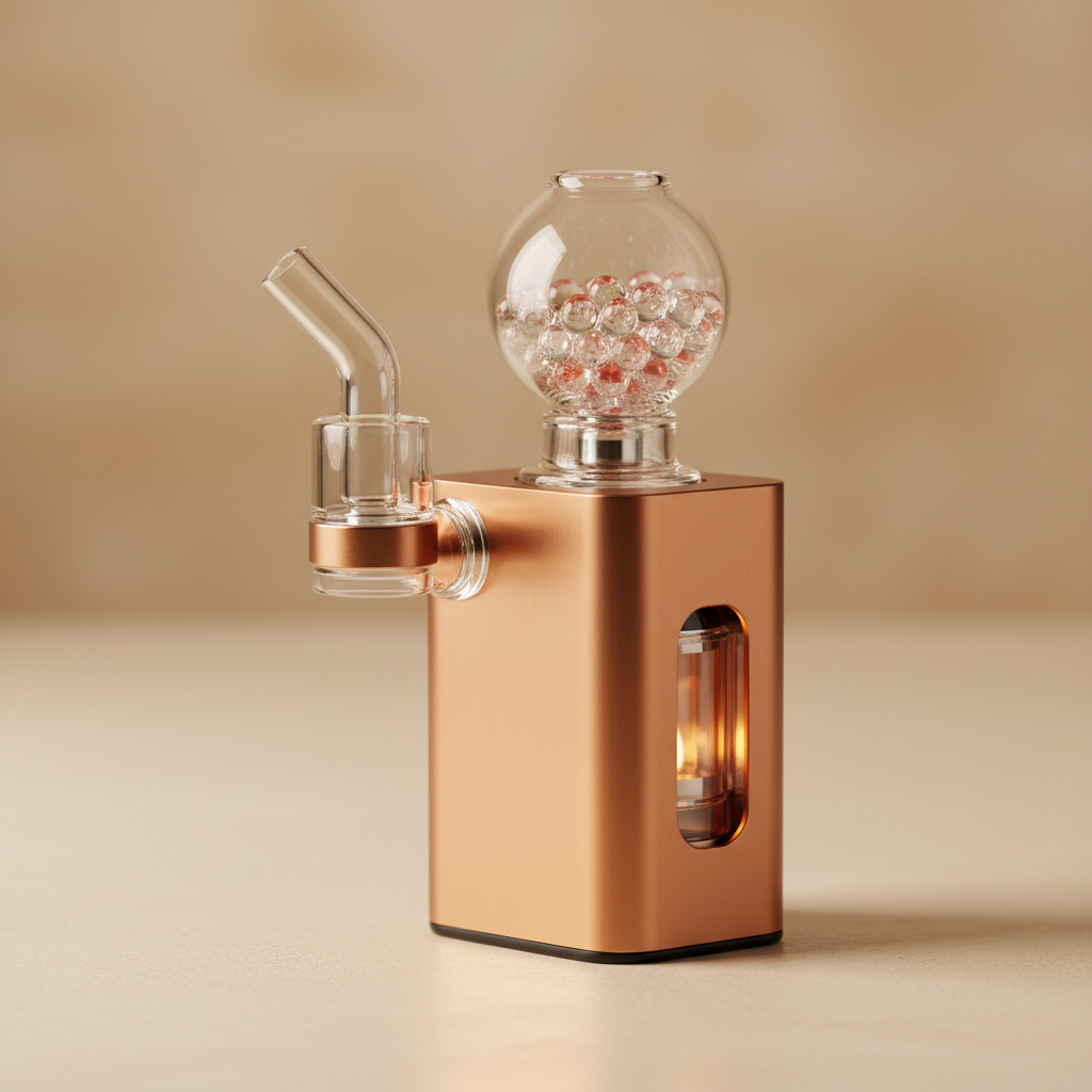 Ball vape device - all glass chamber and ruby balls