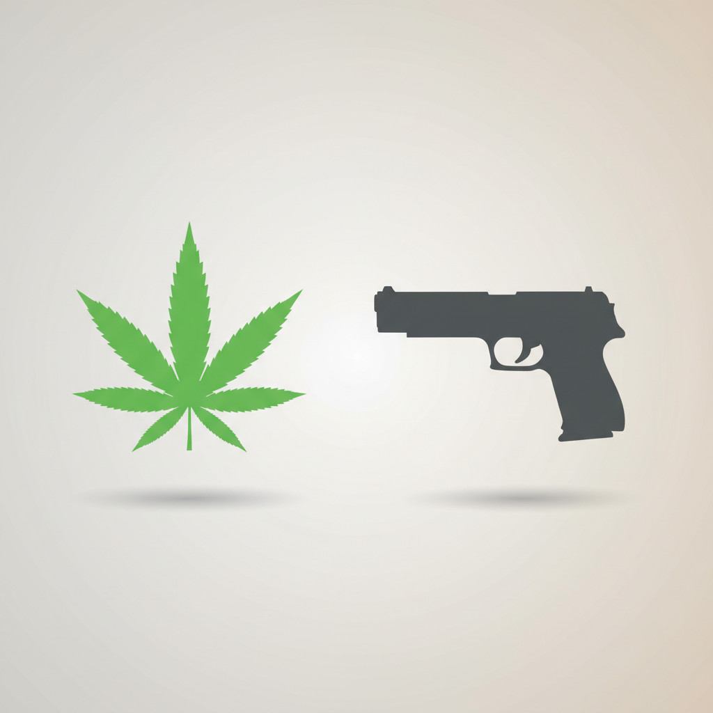 Symbolic image of cannabis leaf and firearm silhouettes