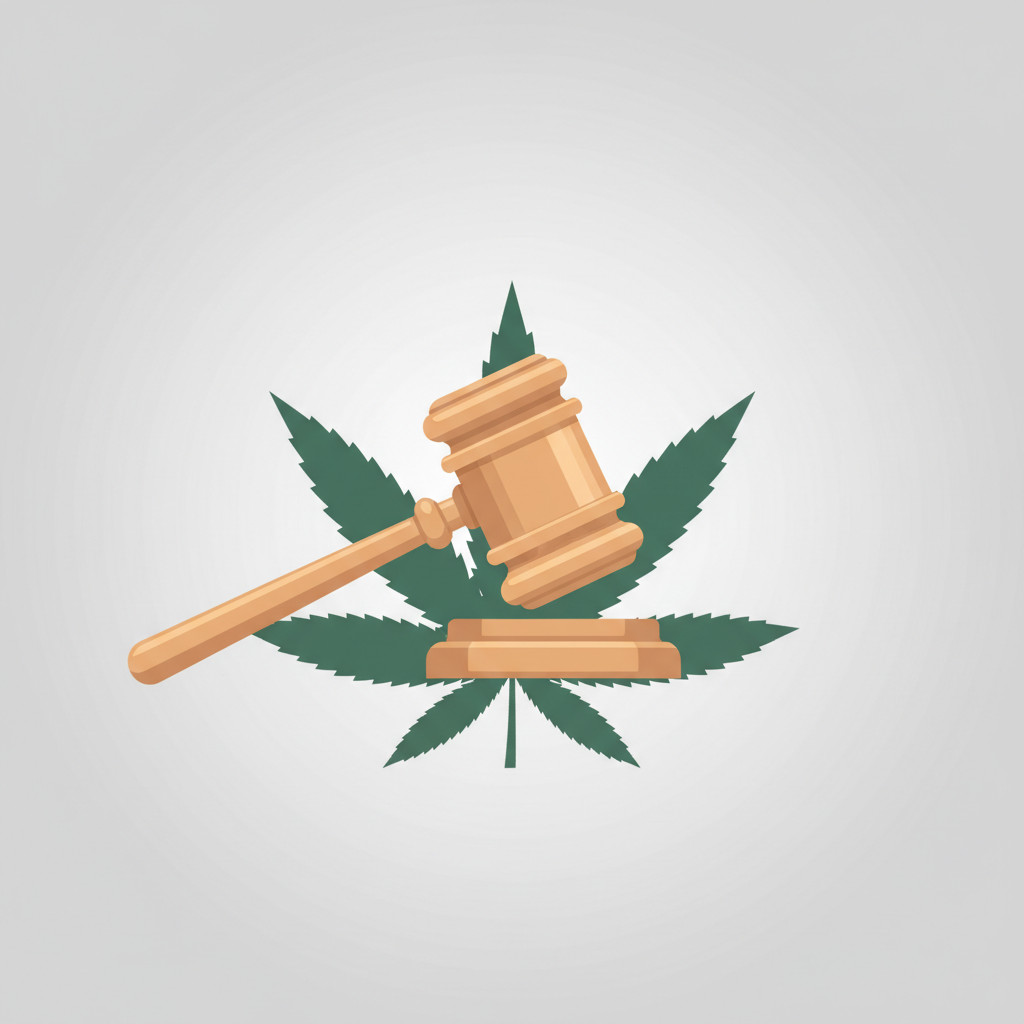 Gavel and cannabis leaf symbolizing regulation
