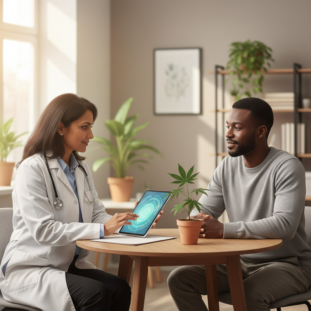 Doctor consulting patient about medical cannabis