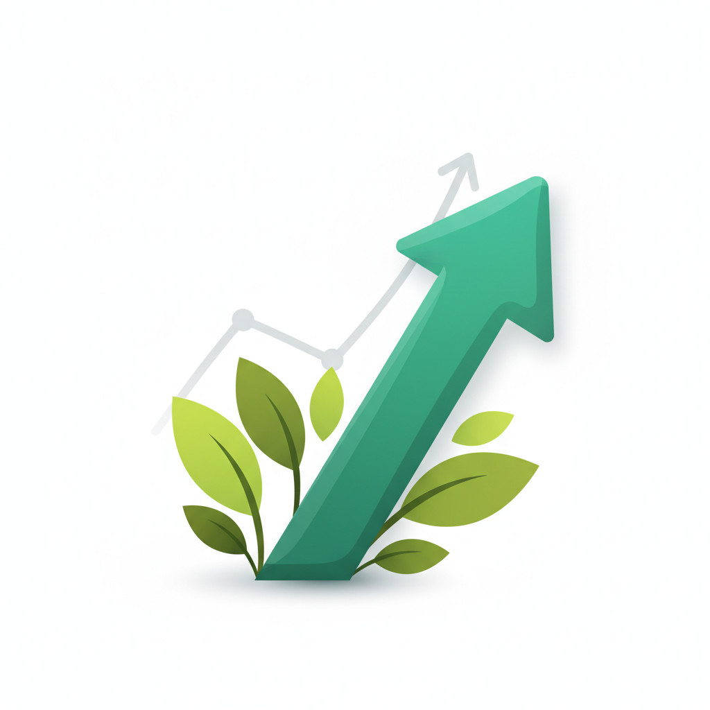 Green upward arrow with leaves symbolizing growth
