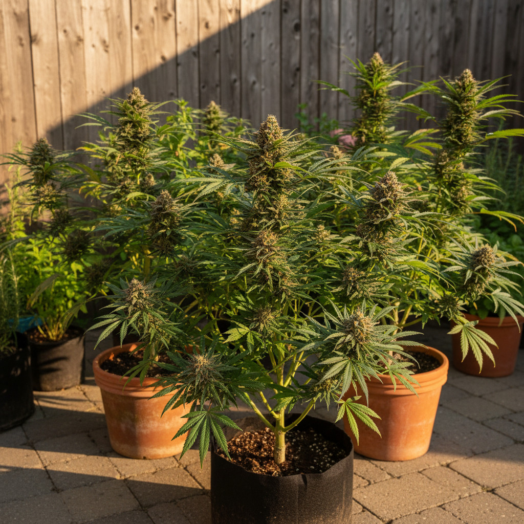 Thriving home cannabis flower garden
