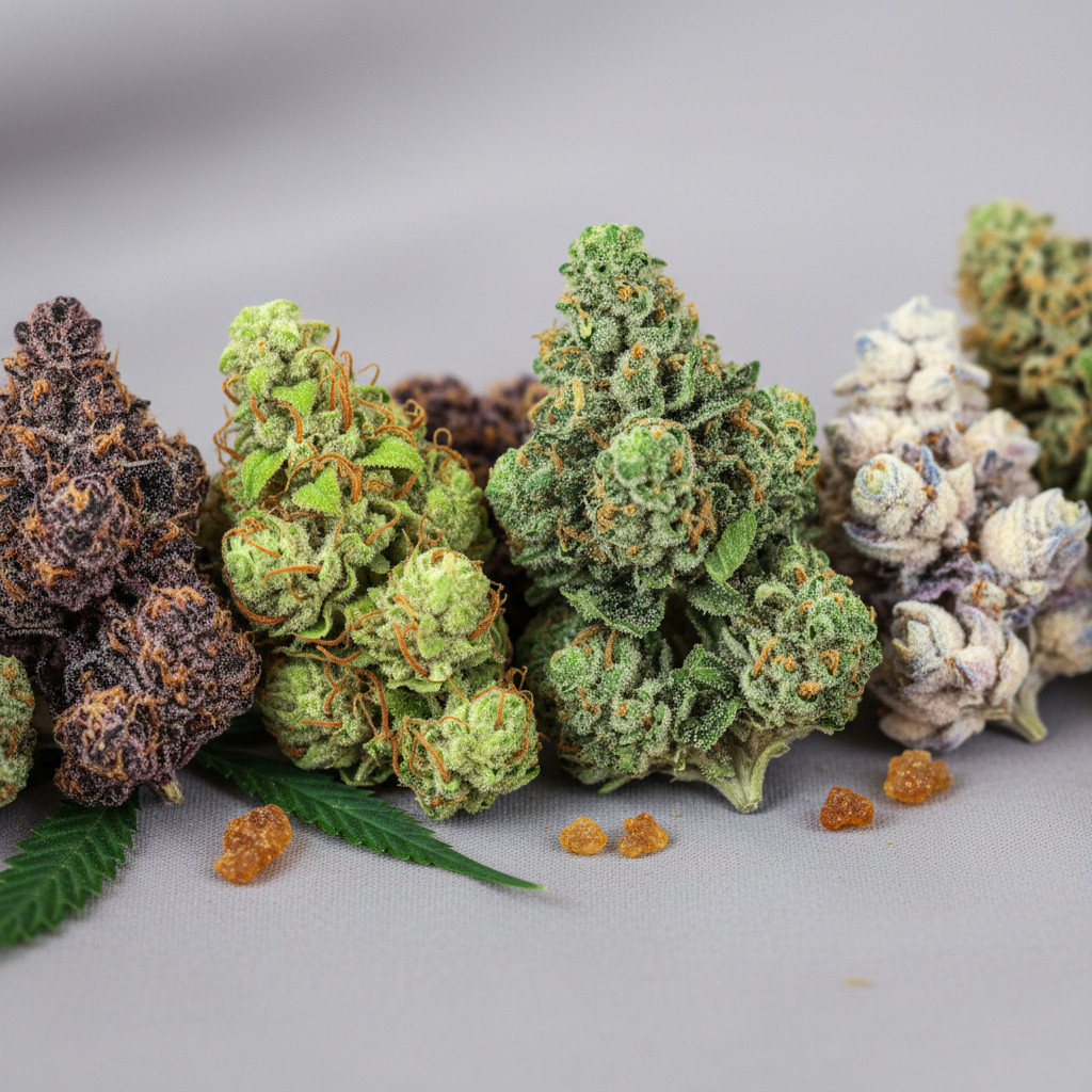 Colorful cannabis strains collage