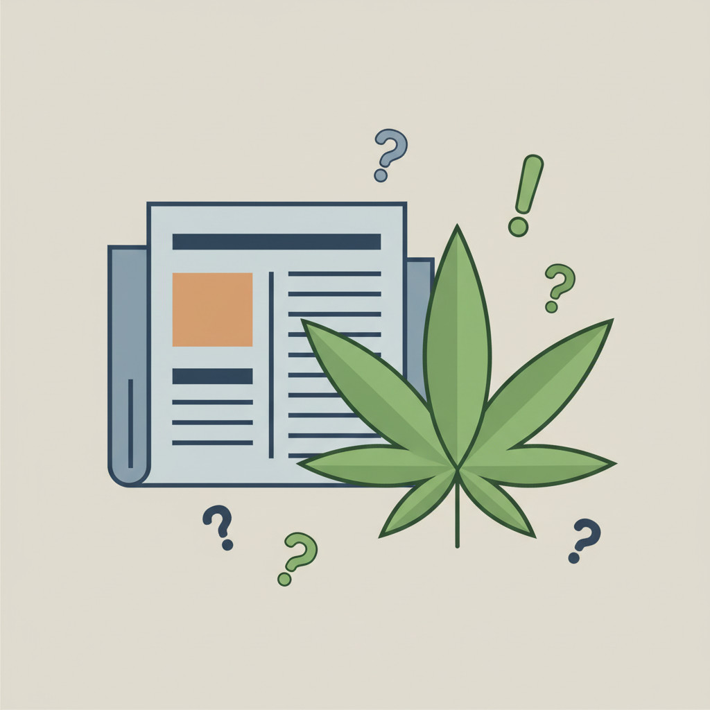 Media critique stylized newspaper and cannabis leaf