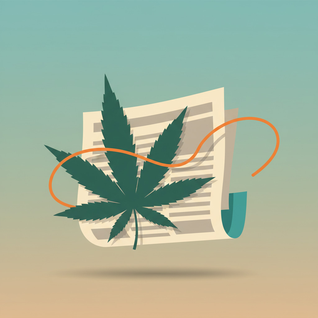 Stylized cannabis leaf and newspaper illustration