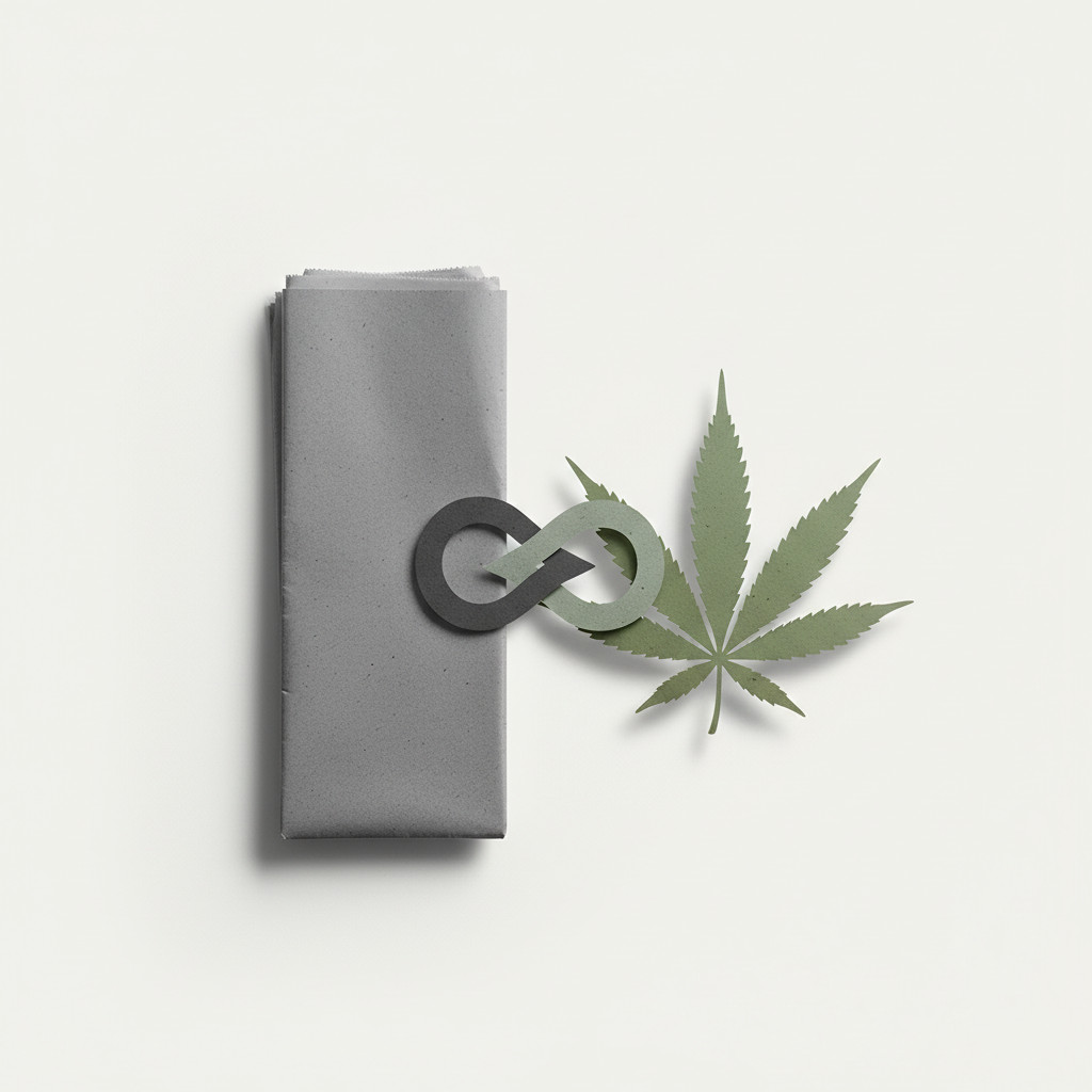 Symbolic image showing a folded gray broadsheet newspaper overlapping with a muted green stylized cannabis leaf, suggesting tension between mainstream media and cannabis culture. Clear subdued colors and minimal editorial style.
