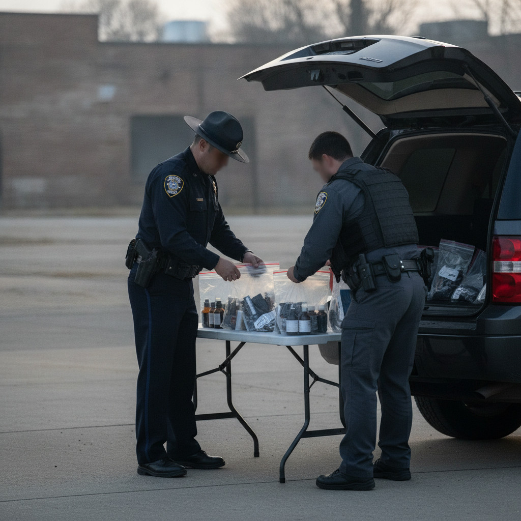 Law enforcement agents securing evidence related to THC products