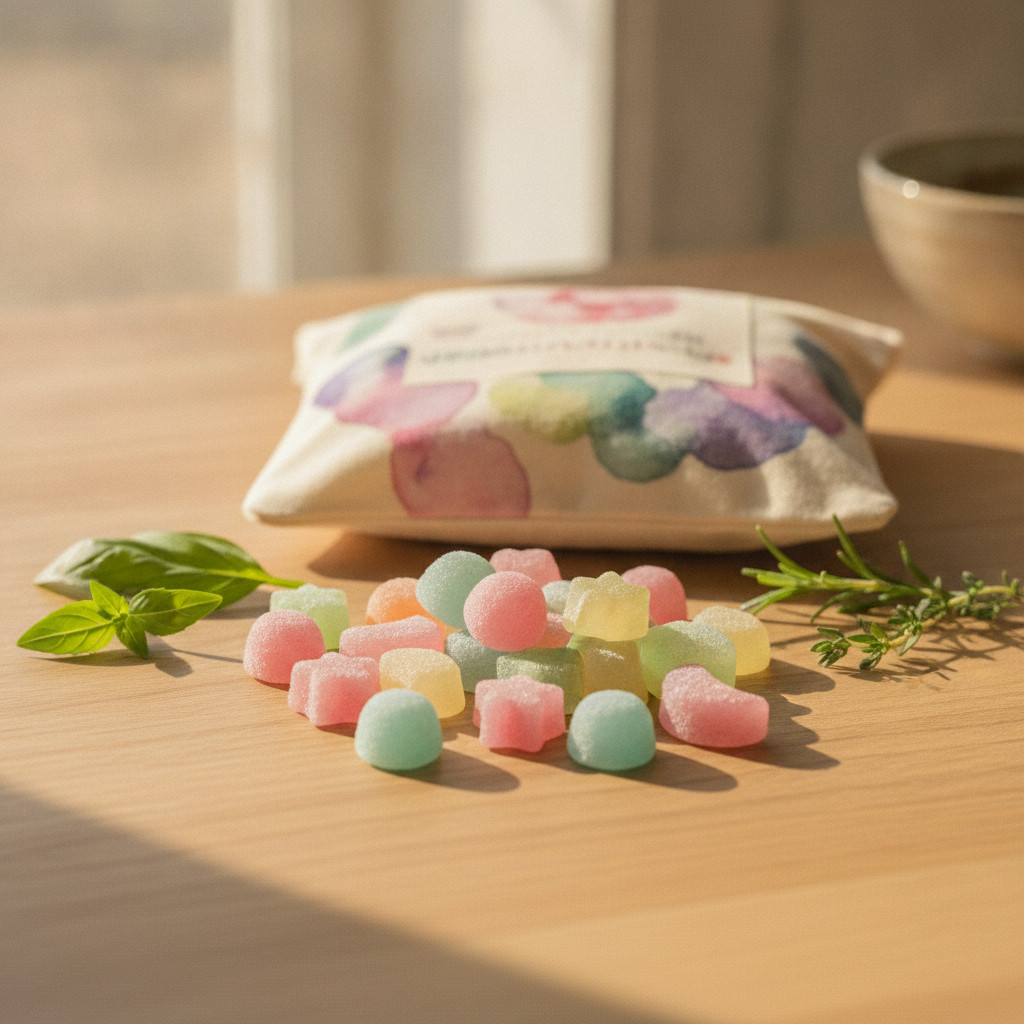 Green Era Gummies on a wood table