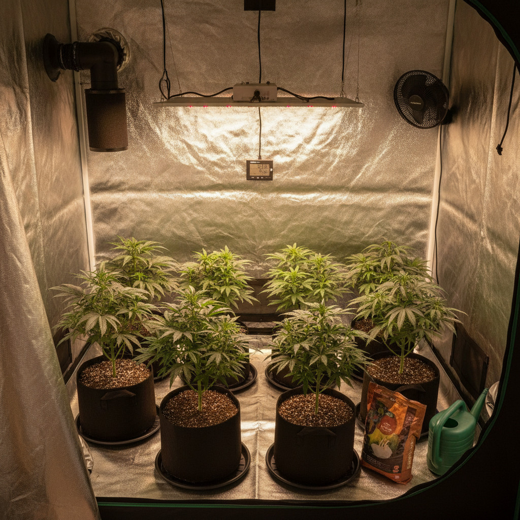 Indoor 8-plant grow tent setup
