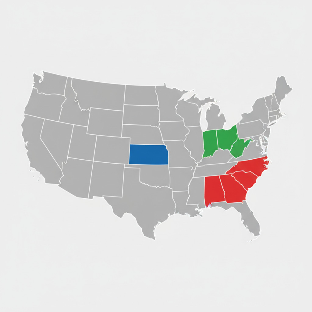 Map highlighting Ohio, Texas, and South Carolina