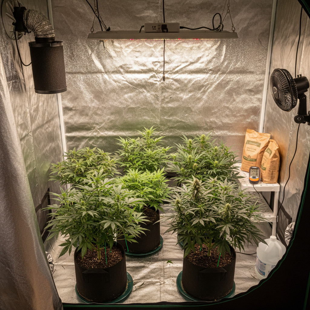 Indoor 8-plant grow tent setup