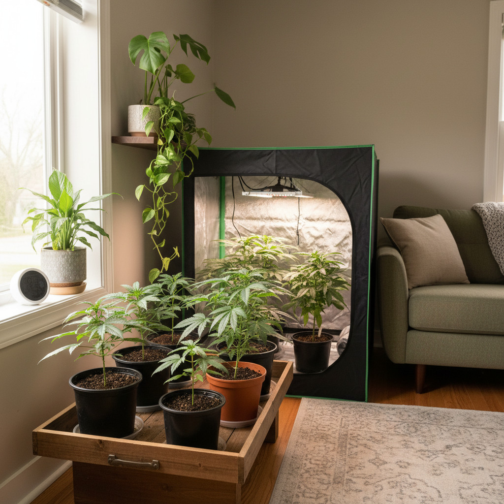 Small home cannabis grow setup in a Minneapolis home