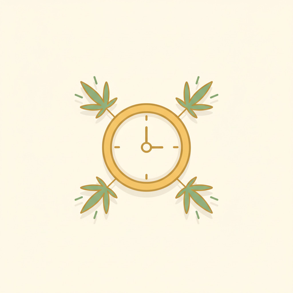 Minimalist circular timer with four hemp leaves representing quick documentary bursts