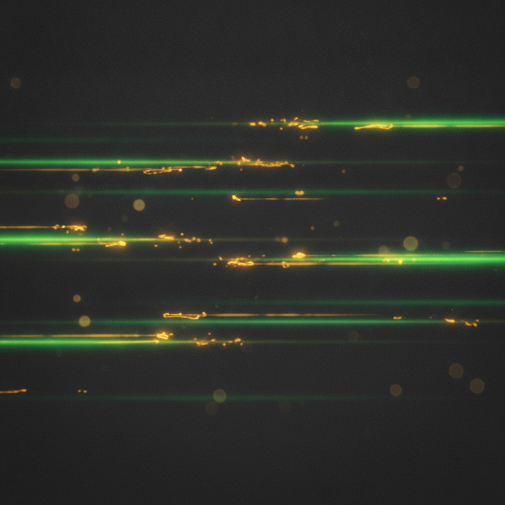 Abstract streaks of green light representing quick information bursts