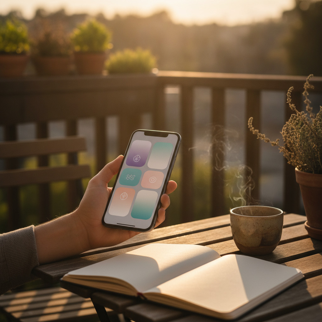 Person using the ALTERD app on a smartphone outdoors, surrounded by plants and warm light.