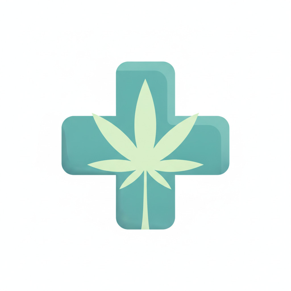 Stylized cannabis leaf merged with a medical cross