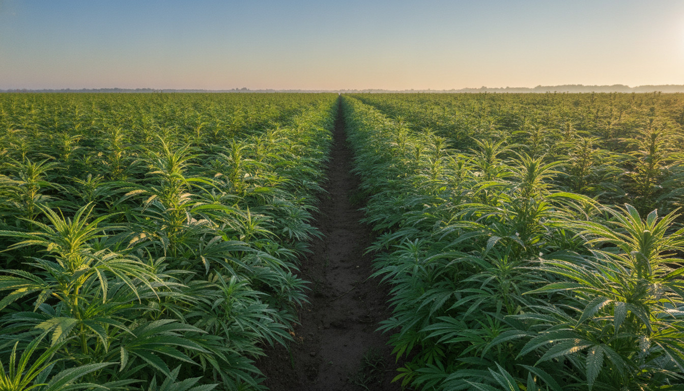 Hemp field at sunrise