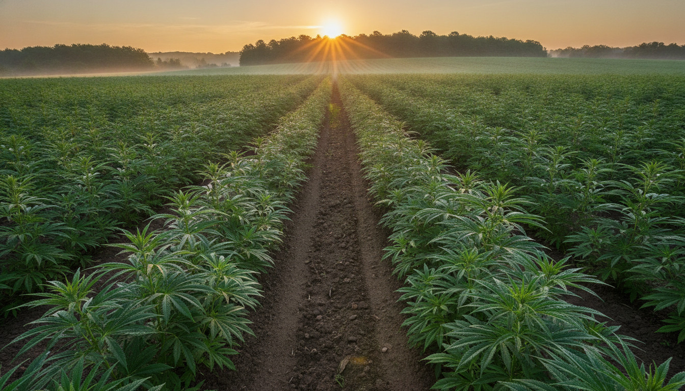 Minnesota hemp field at sunrise