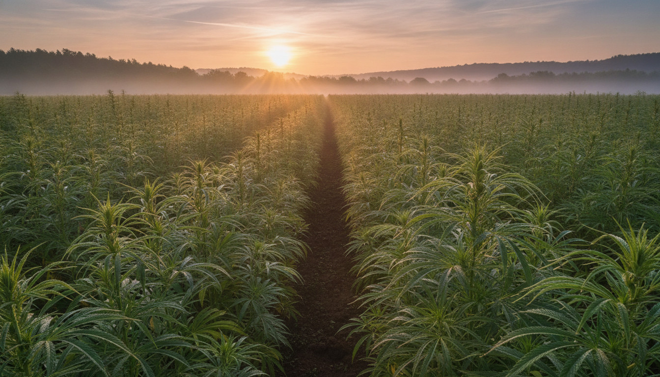 Hemp field at sunrise