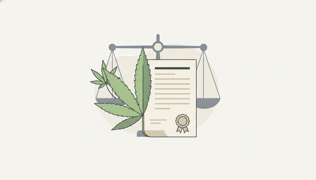 Hemp leaf morphing into legal document with scales