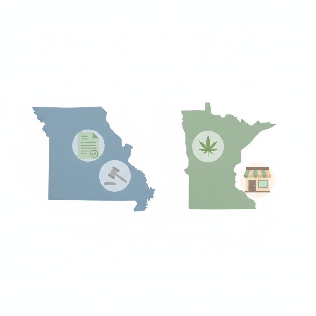 Illustration with Missouri and Minnesota outlines and icons