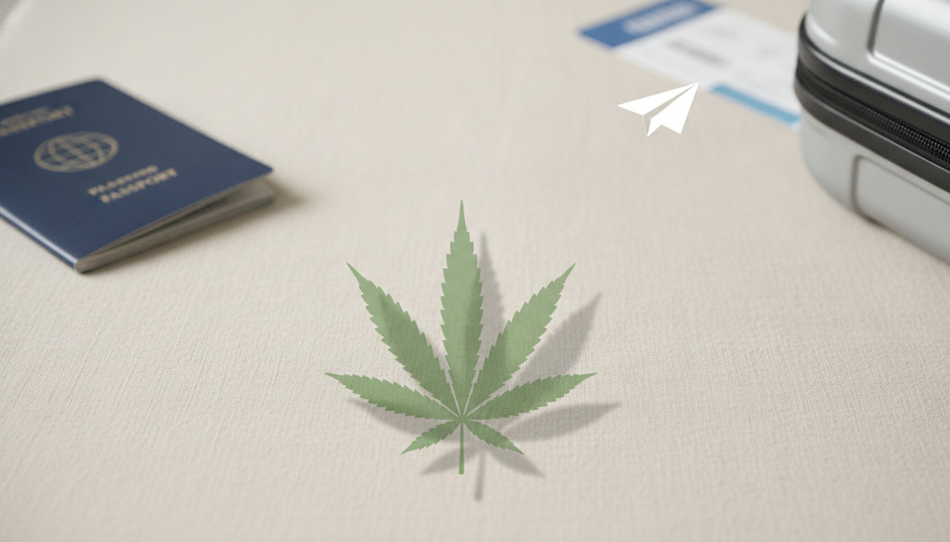 Cannabis leaf over travel items