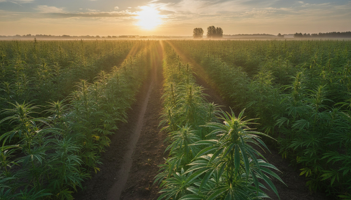 Hemp field at sunrise