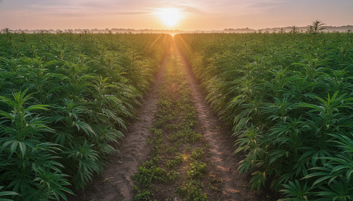 Hemp field at sunrise