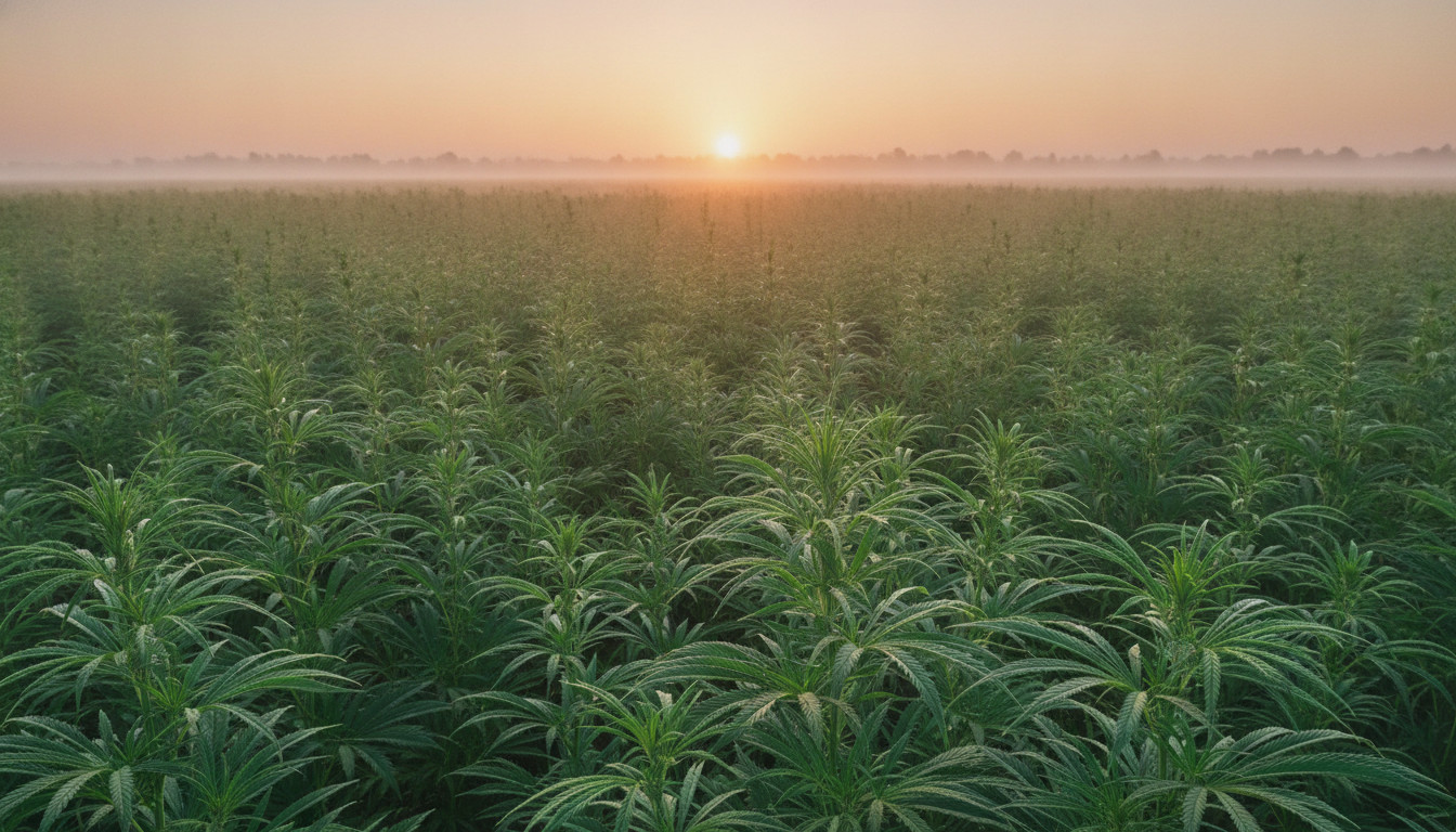 Hemp field at sunrise