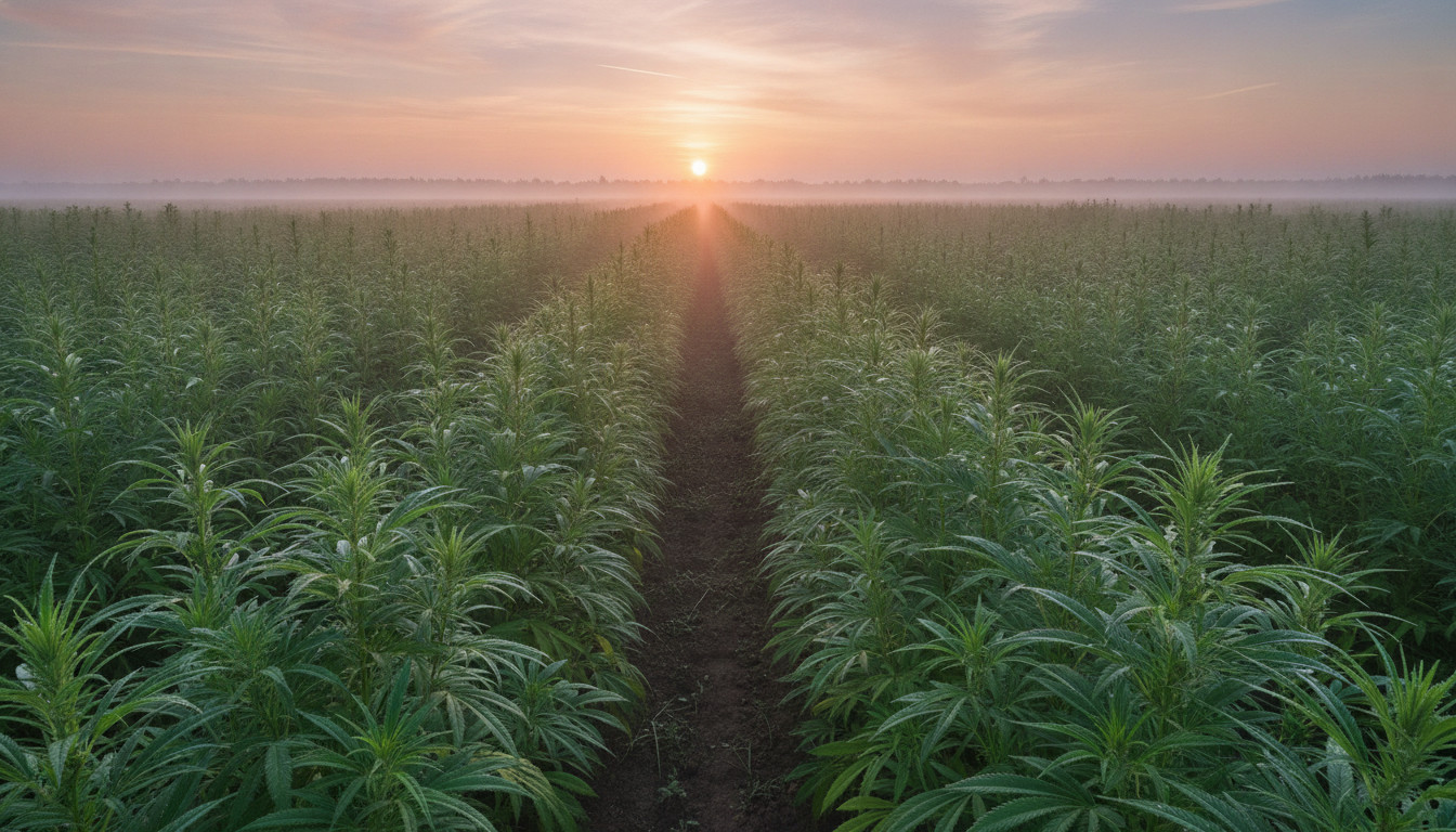 hemp field at sunrise