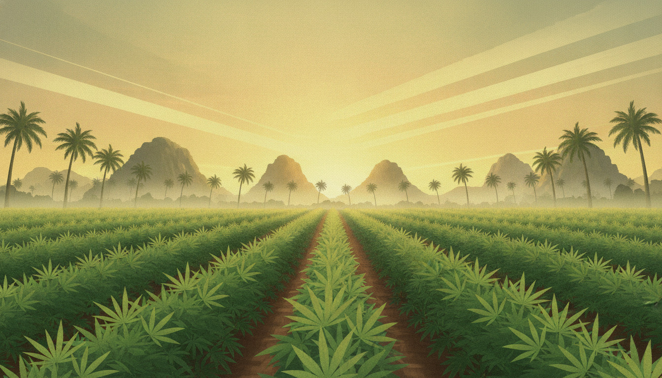 Hemp field at sunrise in Thailand