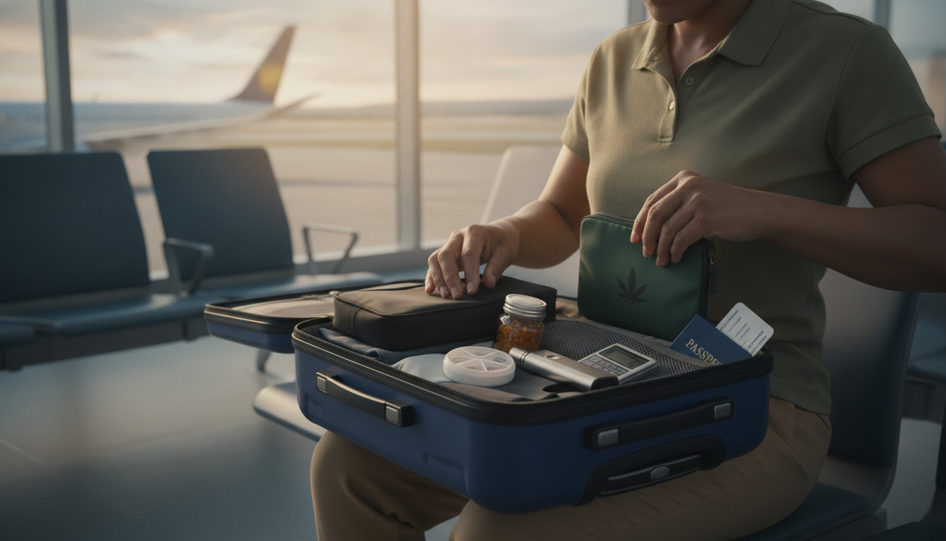 Traveler packing cannabis products in carry-on at airport