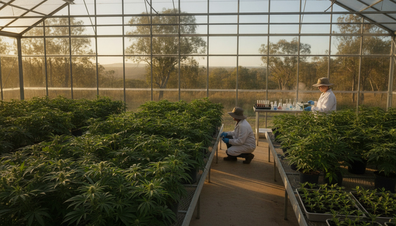 Vibrant Australian medical cannabis greenhouse