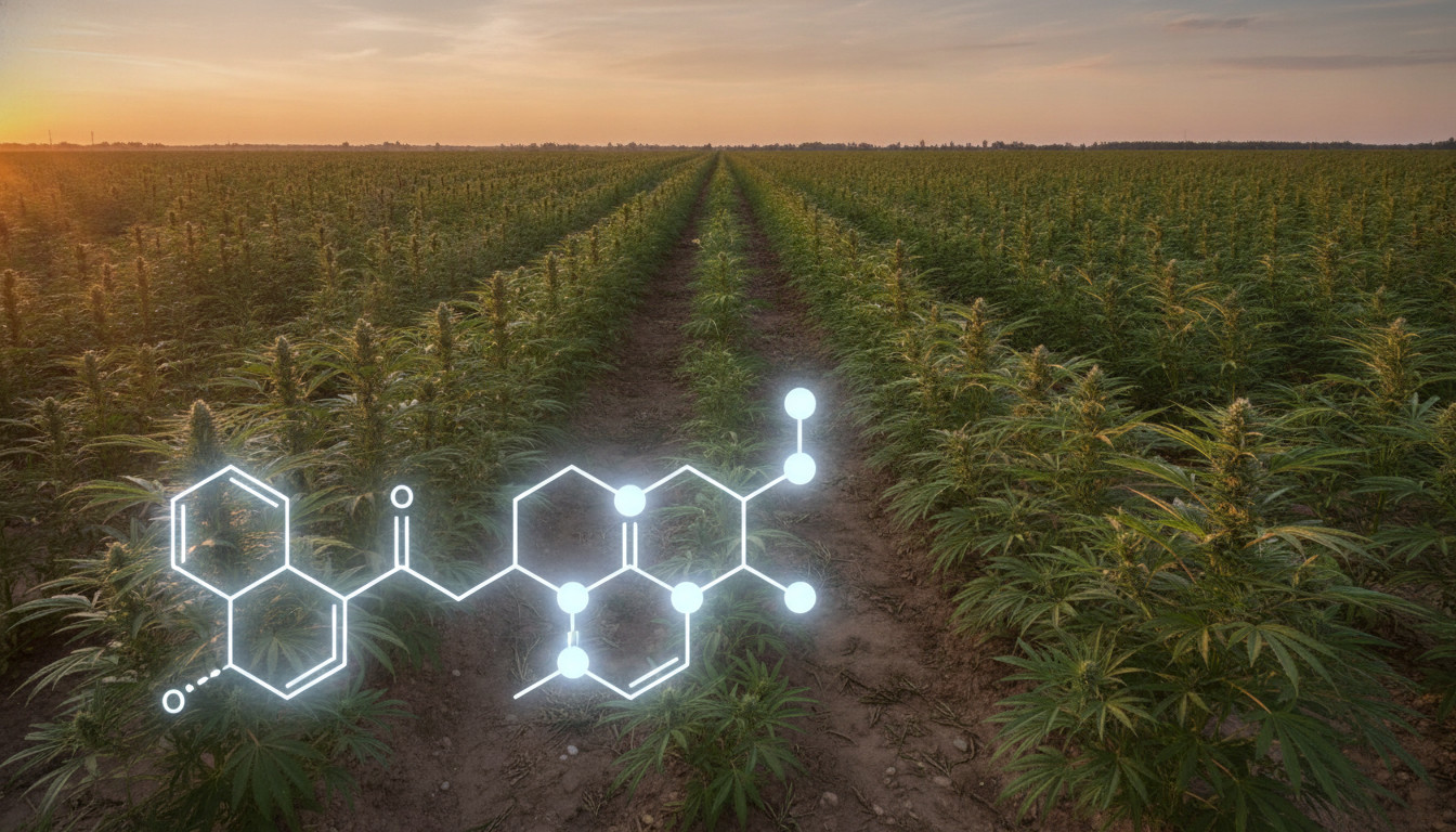Hemp field with molecular overlay