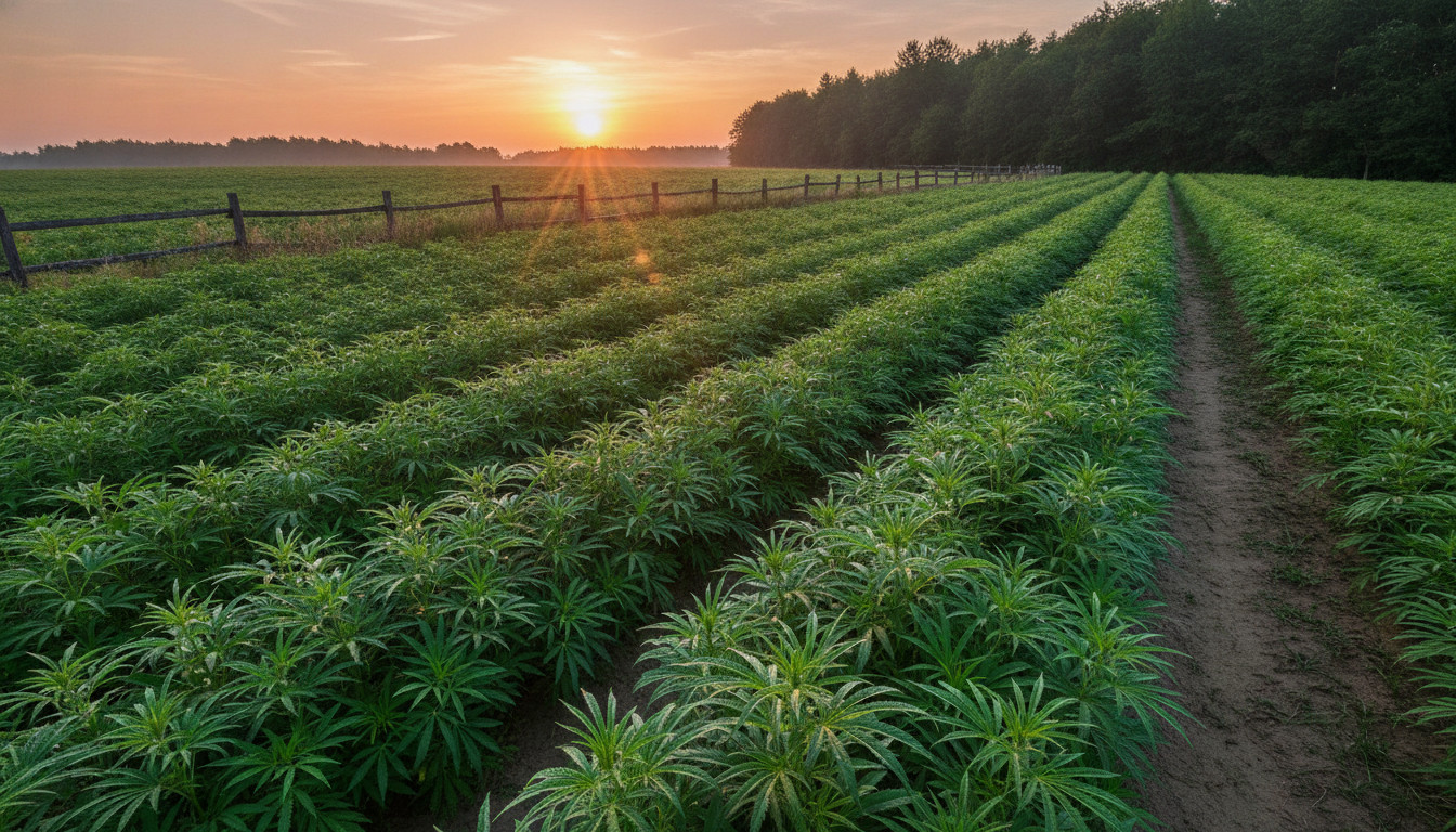Hemp farm at sunrise