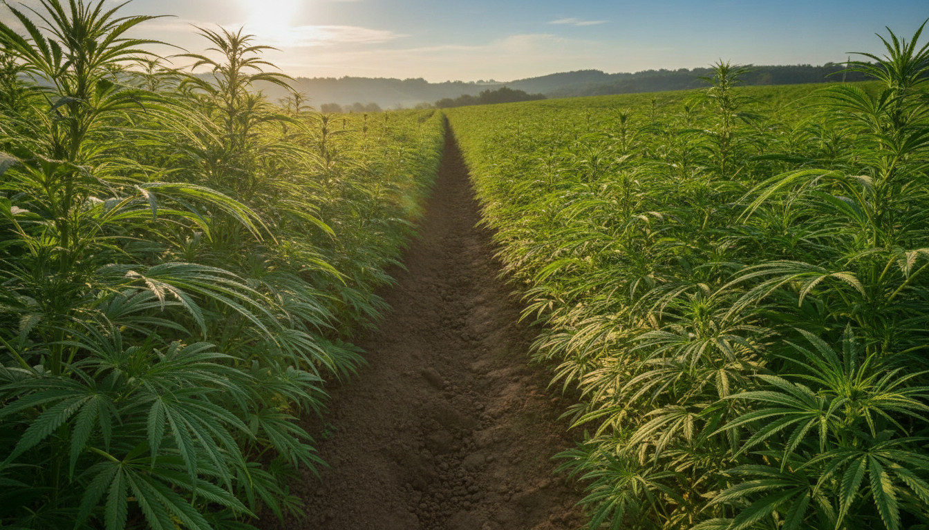 Calming hemp field under sunlight evoking health nature and wellness