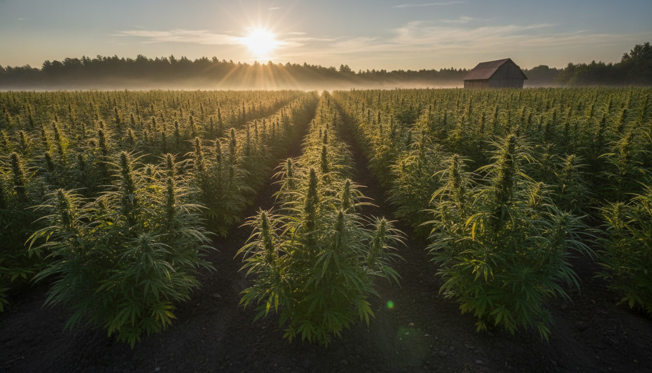 Hemp field at sunrise